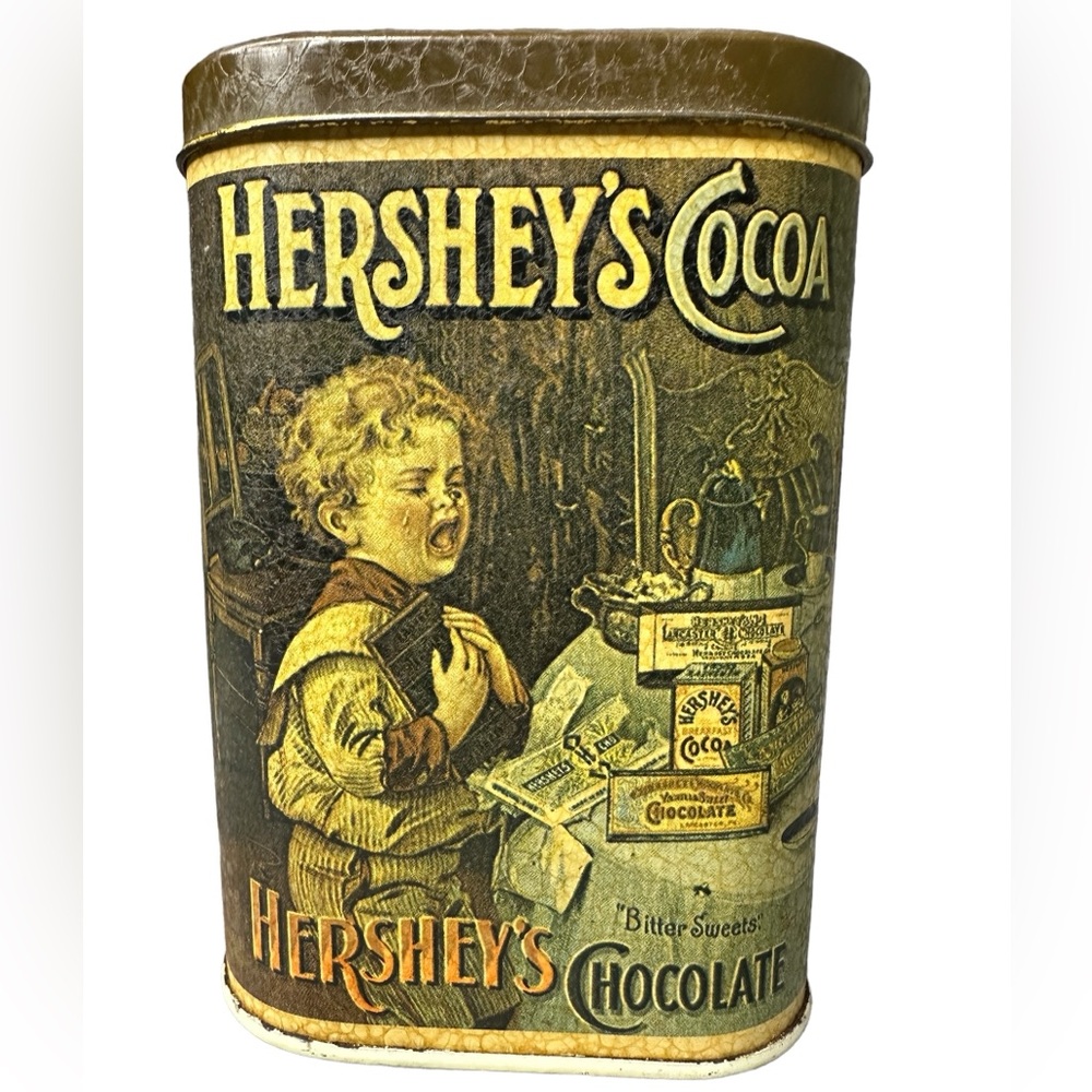 1984 Hershey’s Cocoa Tin Can Holder made in England vintage